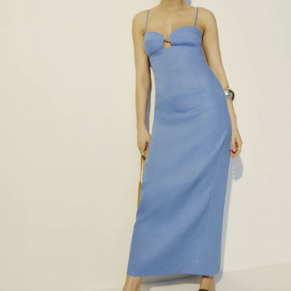 NWT Reformation Malibu Linen Dress Blue - Size 12